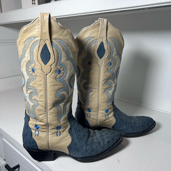 Corral Ostrich Cowboy Boots Women’s 7.5M Blue Exotic Leather Western Handmade - Picture 5 of 8